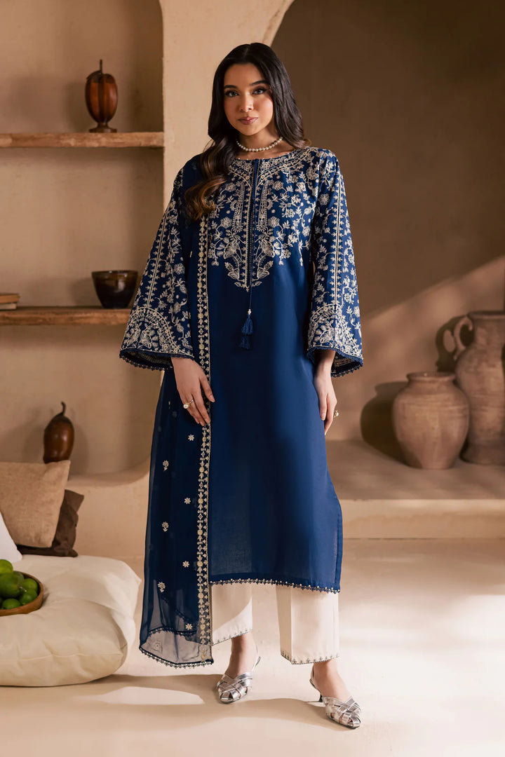 Blue Pashmina 3Pc - Embroidered WINTER COTTON Dress