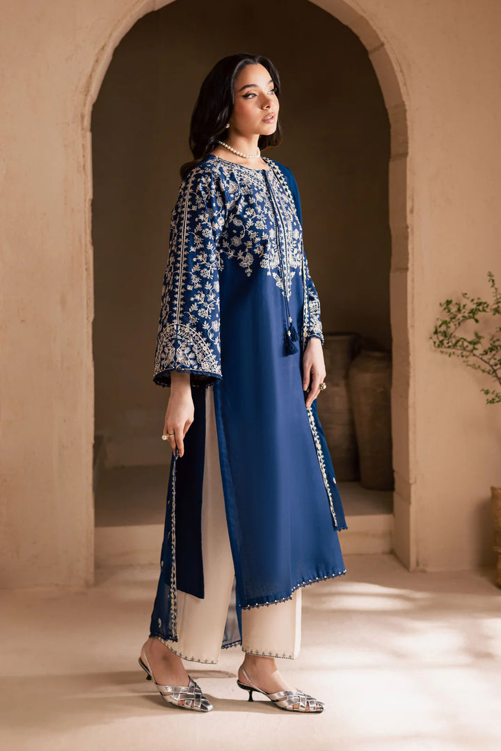 Blue Pashmina 3Pc - Embroidered WINTER COTTON Dress