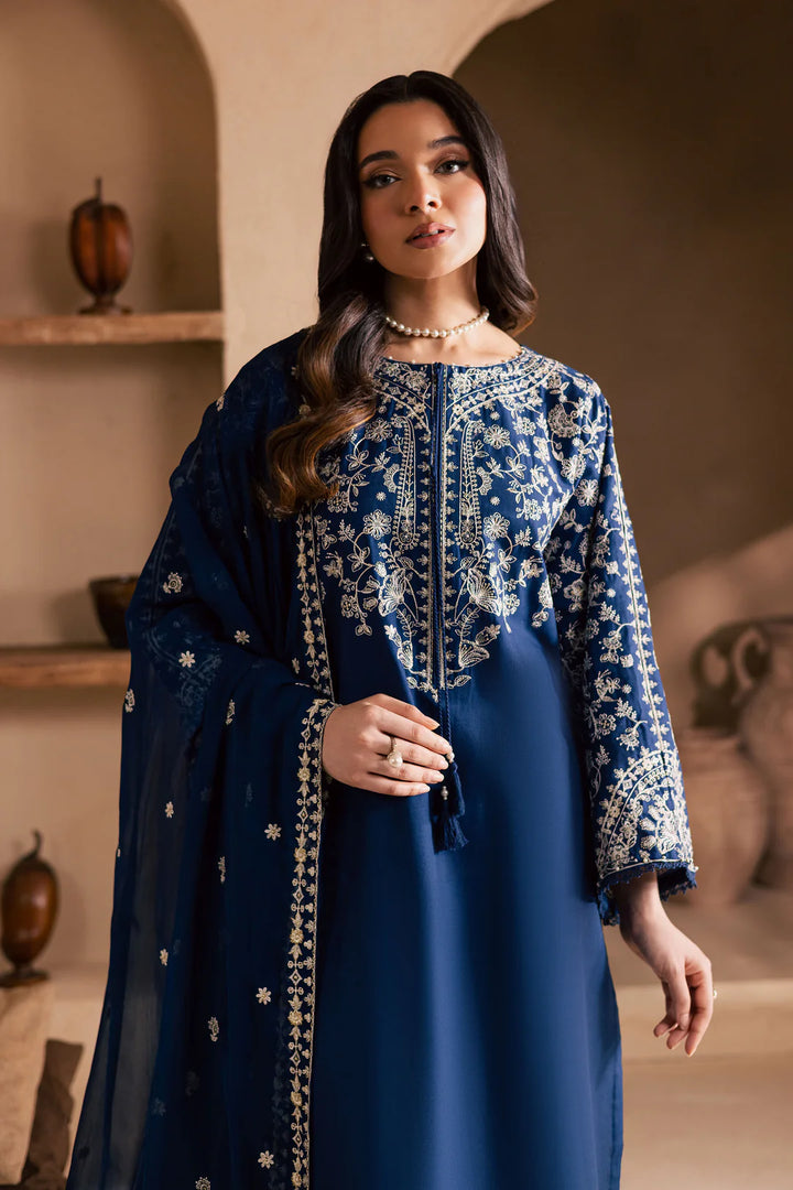 Blue Pashmina 3Pc - Embroidered WINTER COTTON Dress
