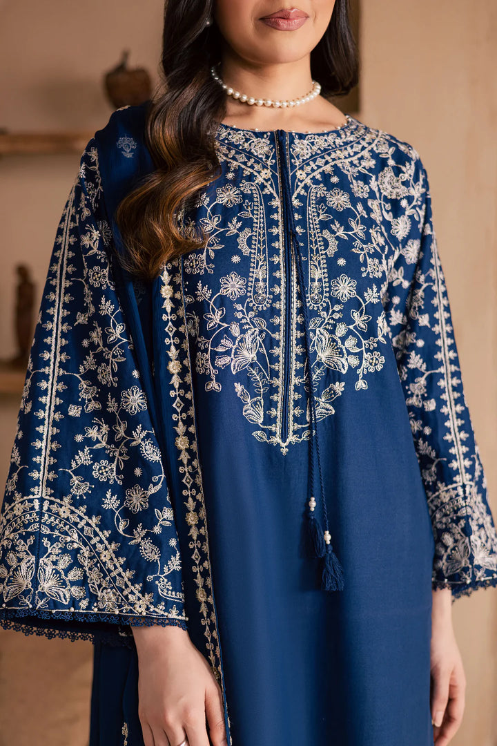 Blue Pashmina 3Pc - Embroidered WINTER COTTON Dress