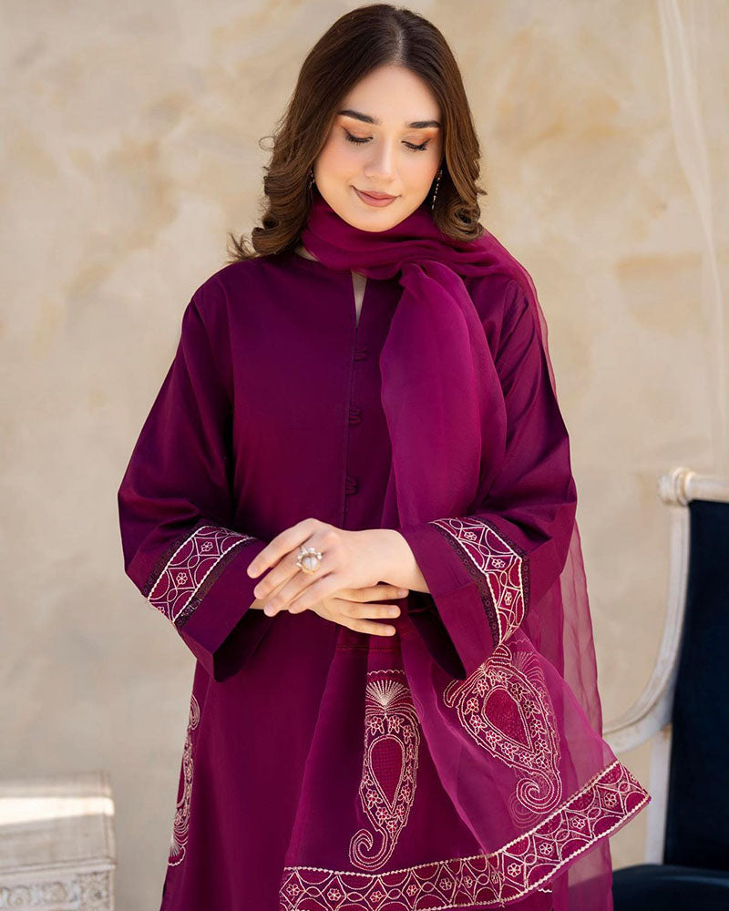 Winter - Purple - 2Pc Embroidered Dress