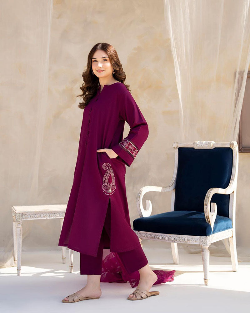 Winter - Purple - 2Pc Embroidered Dress