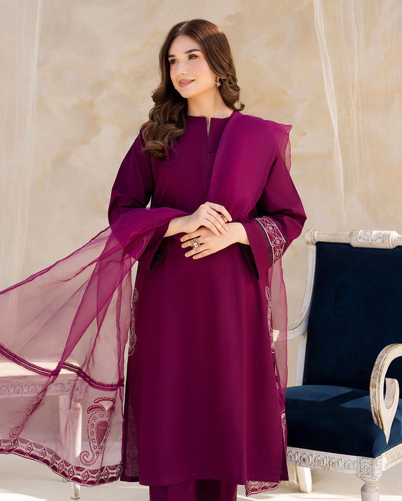 Winter - Purple - 2Pc Embroidered Dress