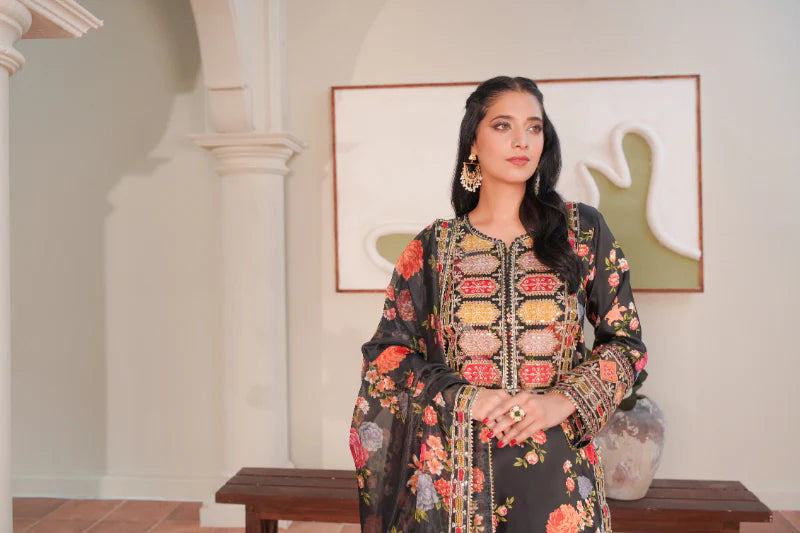 Winter - Luxury Silk Dress - 3Pc Printed Dress