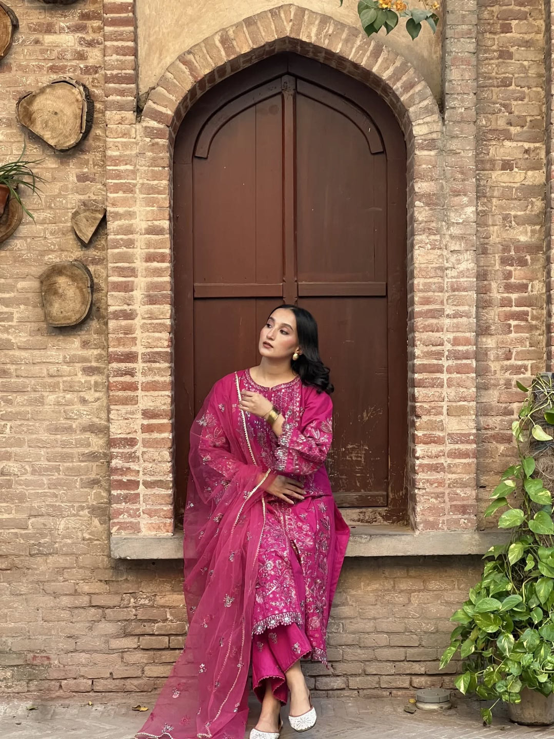 Elegant Embroidered Pink 3-PC DRESS