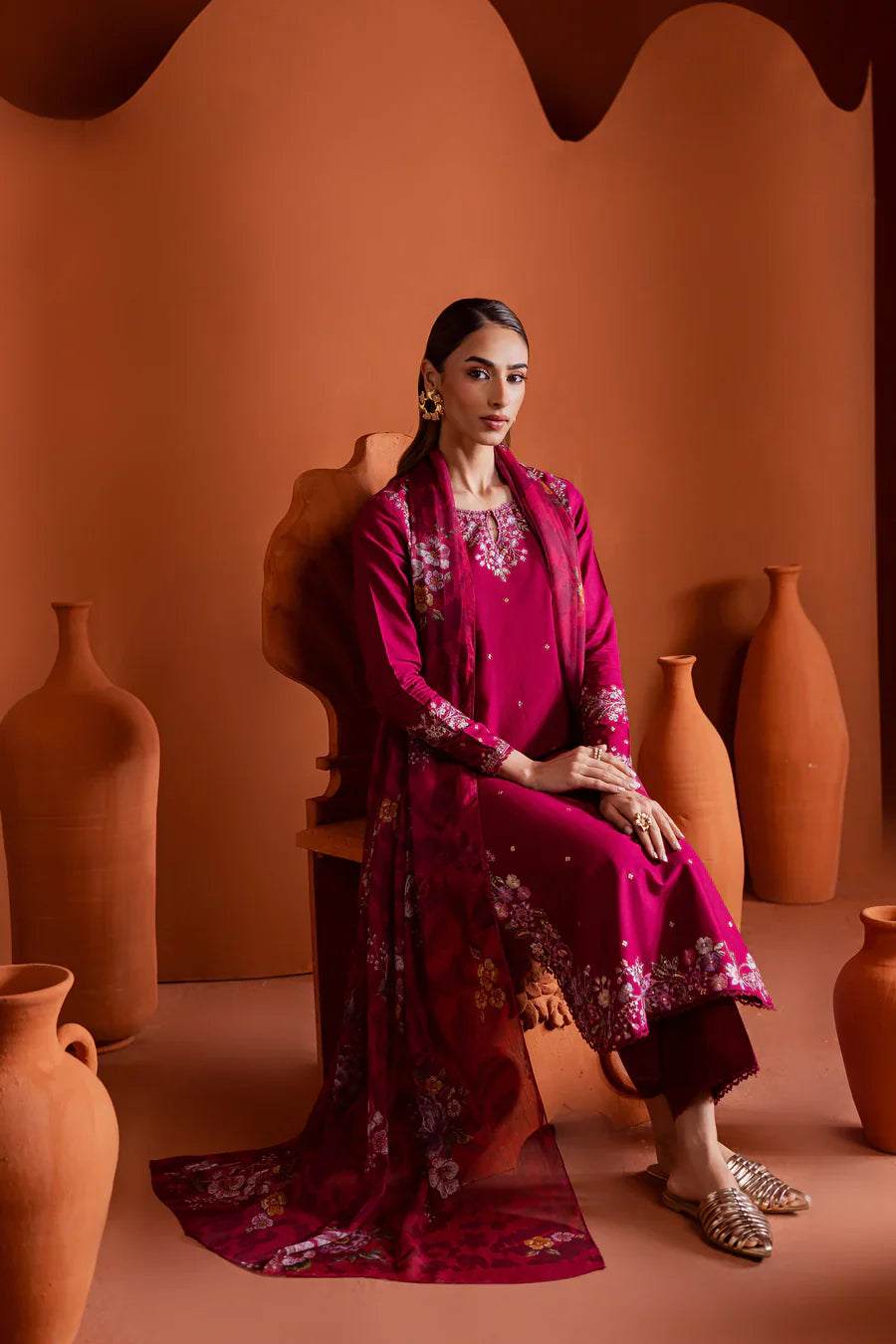 Pink Inizio 3Pc - Embroidered Summer Cotton Dress