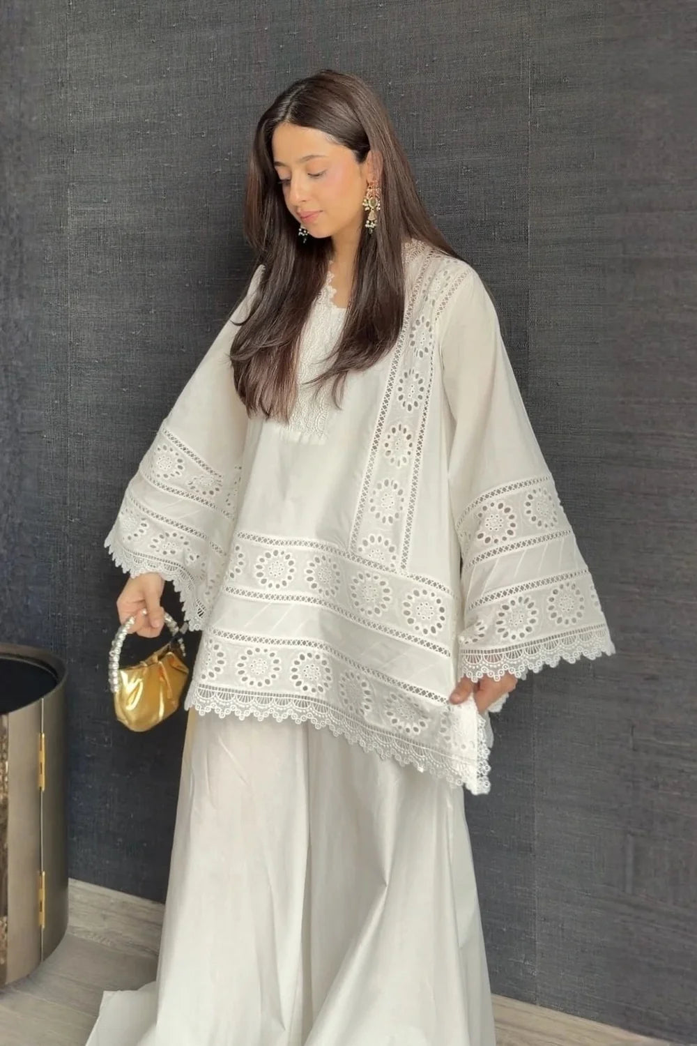 WHITE CHIKANKARI 2-PC SET